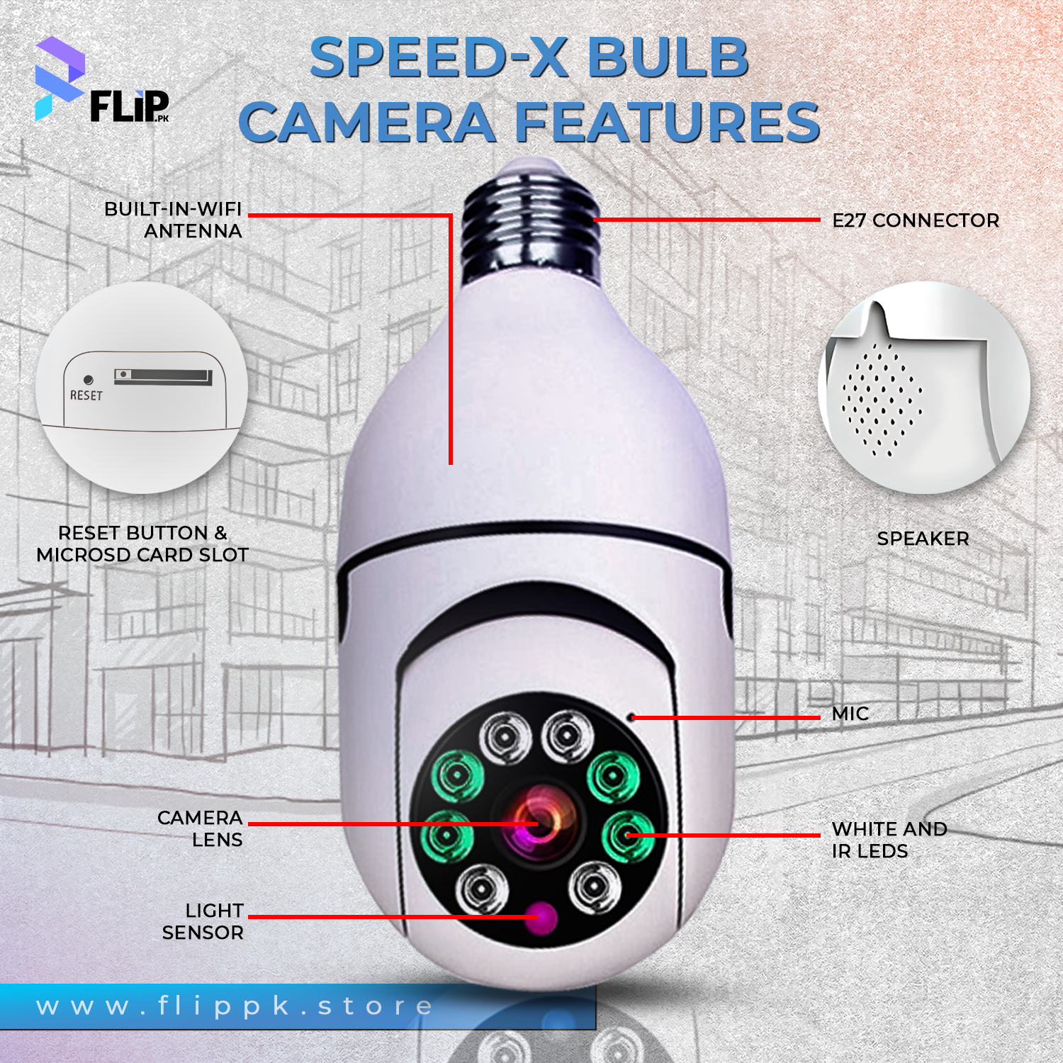 Speed-X Bulb Camera 1080p Wifi 360°